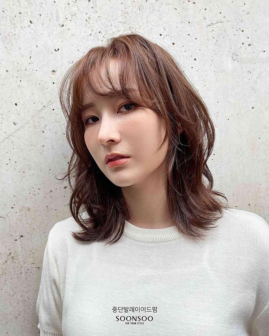 Thin Bangs and Soft Perm on Short Medium Layered Hair