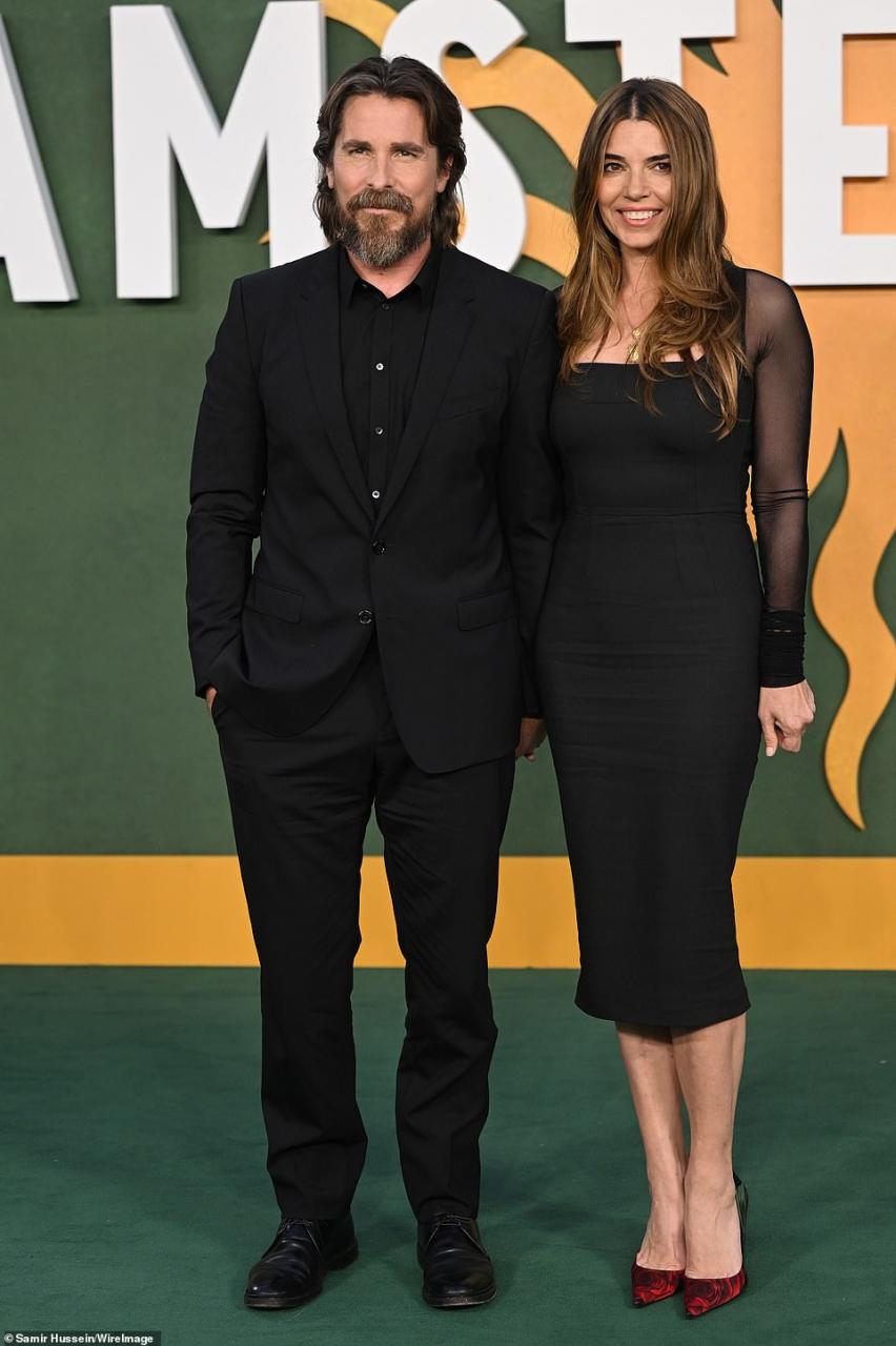 Date night: Christian was joined by his wife Sibi Blazic for the star-studded premiere, with the couple both donning their own muted all-black outfits