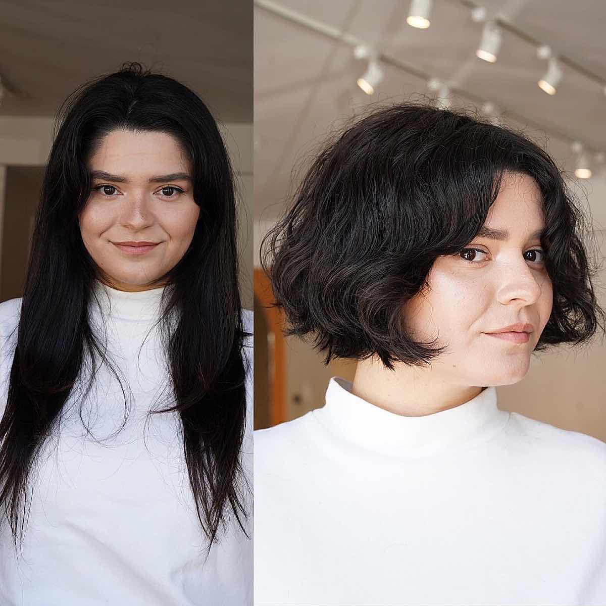 short wavy cut with no bangs